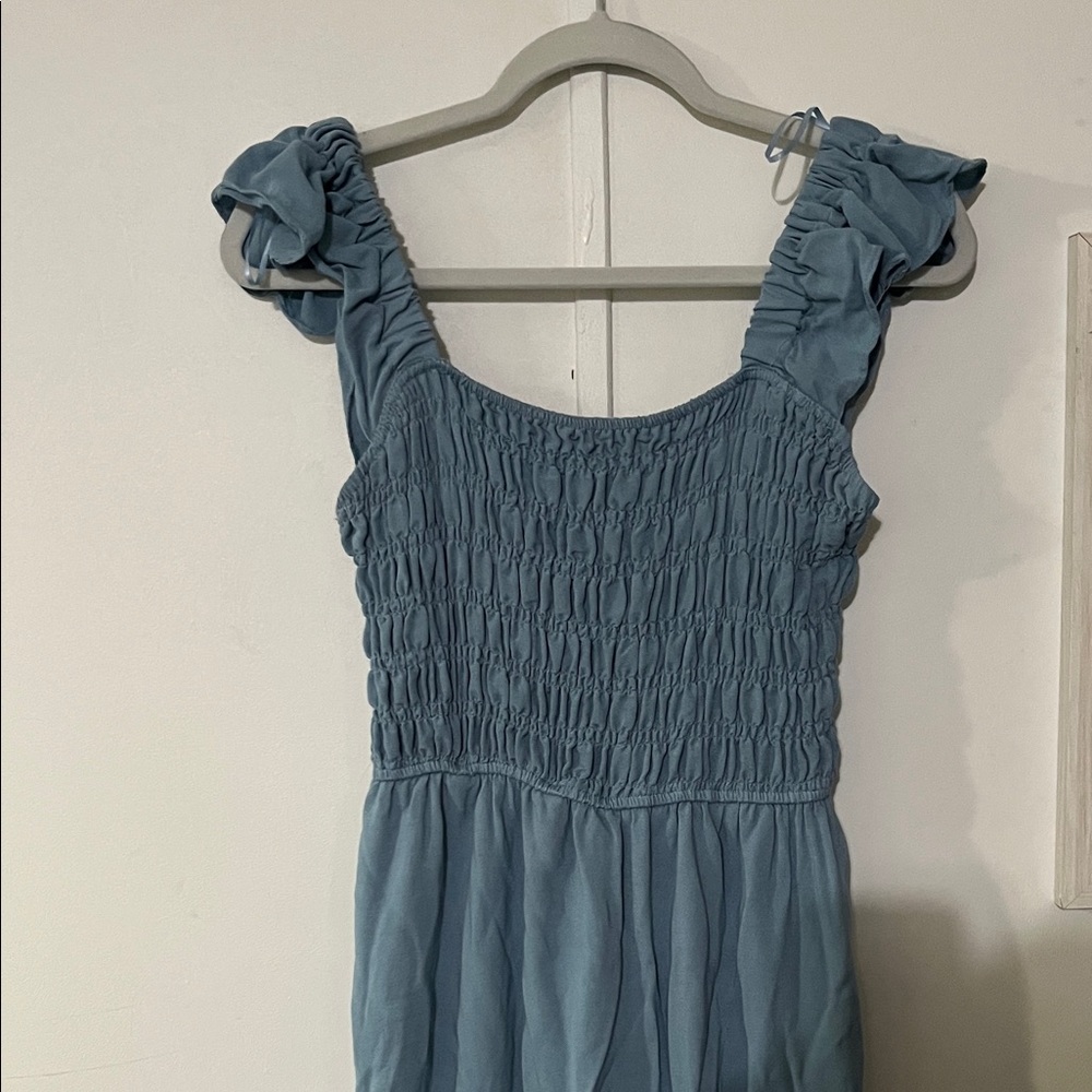 Chic Blue Ruched Midi Dress